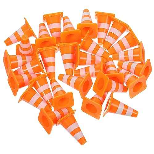 30Pcs Mini Traffic Cones, 1in Mini Cones Roadblock Construction Signs, Tiny Traffic Toys Training Scene Roadblocks, Multifunctional Building Theme Party Sports Activity Models