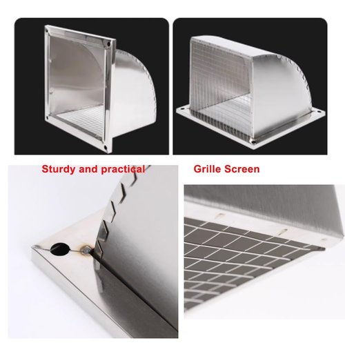 BERWDUXA 12" 14" 18" Dryer Vent Cover Outside, Exhaust Hood Wall Vent with Mesh Screen, Weatherproof Square Duct Vent, Kitchen Ventilation(450mm/18in)