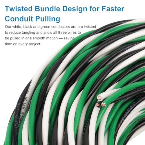 50FT 12 AWG THHN Wire Set - Black White Green Stranded Copper Conductors