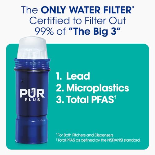 PUR Plus 3 Pack Water Pitcher Replacement Filters with Lead Reduction - Compatible with All PUR Pitchers & Dispensers