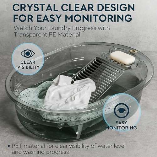 VEMJO Transparent Gray 19-Inch Laundry Wash Basin with Built-In Washboard