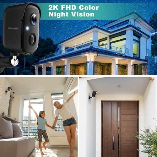 VISION WELL Wireless Outdoor Security Camera 2K with Night Vision, AI Motion Detection, Spotlight Siren, Jet Black