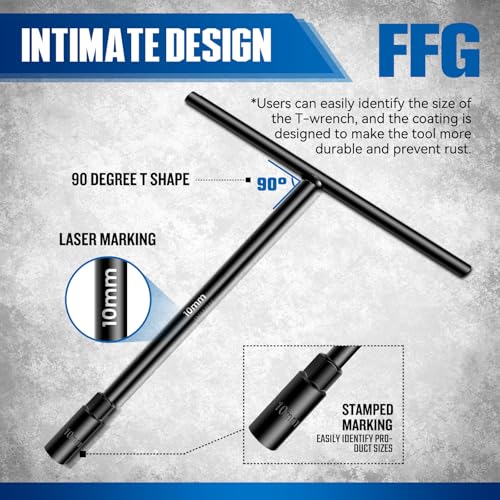 FFG T - Handle Metric Socket Wrench 6- Point 10mm Chrome Vanadium Steel T Handle Wrench Hex Socket For Car Motorcycle Dirtbike Repair