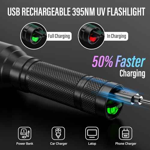 RECHOO UV Flashlight Black Light, 21 LED 395nm Ultraviolet Rechargeable Flashlights UV Light, Waterproof Portable BlackLight Flashlights for Pet Urine Detection, Dry Stains, Bed Bug, Fluorescent Agent