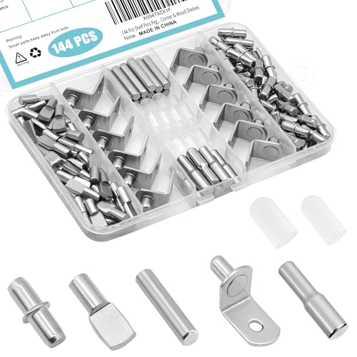 Cerpourt Silver Shelf Pins Pegs Kit - 144 Pcs Metal Support Supports with Rubber Covers for Cabinets & Shelves