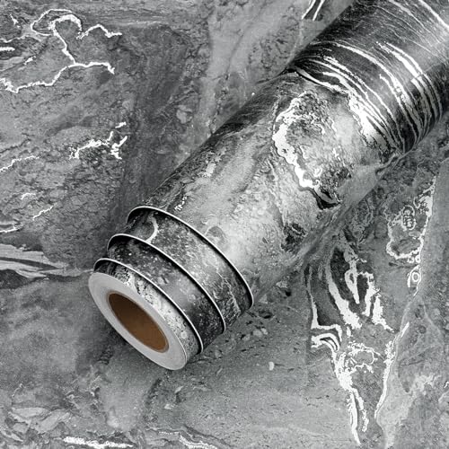 LACHEERY Dark Grey Marble Contact Paper for Countertops Matte Silver Gray Marble Contact Paper Peel and Stick Marble Countertop Waterproof Self Adhesive Marble Wallpaper for Walls Cabinets 15.8"x80"