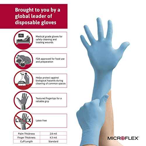 Ansell MICROFLEX 10-733 Daily Defense Disposable Nitrile Gloves for Cleaning, Food Prep, First Aid