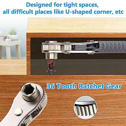 OSDUE 5 Pcs Mini Ratchet Wrench Set, 1/4 Inch Drive, High Torque Offset Reversible Screwdriver, with Phillips, Slotted, Hex, Torx for Tight Spaces