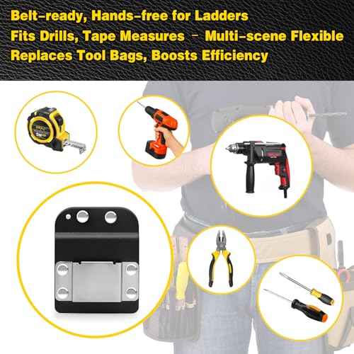 Tape Measure Holder Tool Belt Clip, Drill Holder for Tool Belt, Belt Tool Holder Fits Up to 2" Belts, Belt Clip Holster with Drill Clip & Short Screw Accessory - 1 Hand Easy Peasy