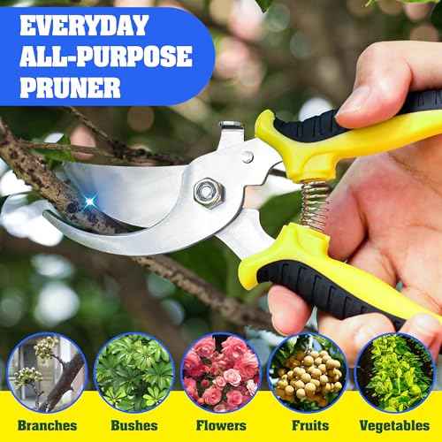 4 Pack Garden Pruning Shears, Stainless Steel Garden Shears, Gardening Shears, Garden Scissors, Clippers, Pruning Snips, Pruning Shears for Gardening Tools (4PCS Yellow Orange Green)