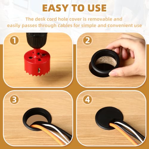 XIOGZAXI 2 Inch Black Desk Grommet Set with Hole Saw - Cable Management, 10 Pieces