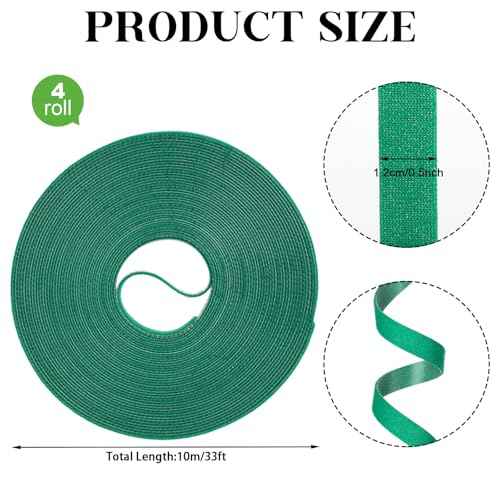 4 Roll Plant Tape Garden Ties, 131 Ft Green Plant Ties for Climbing Plants, 1/2" Adjustable Twist Ties for Plants Support, Reusable Nylon Gardening Tape for Growing, Home, Office