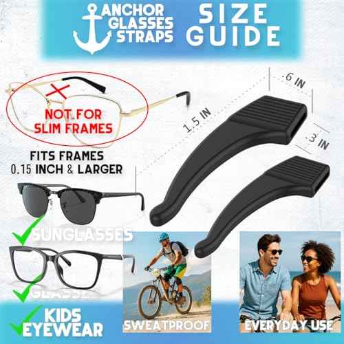 3 Pack - Sunglasses Retainer Anti-Slip Glasses Grip Ear Hook Eyeglasses Anti-Slip Temple Tip Glasses Holder (Black)