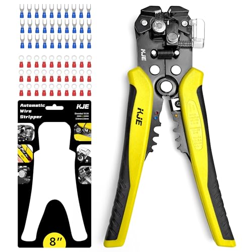 KJE Self-Adjusting Wire Stripper, 3 in 1 Stripper/Cutter/Crimping Heavy Duty Automatic Electrical Wire Strippers for 10-24 AWG,crimping for 10-22 AWG and cutting