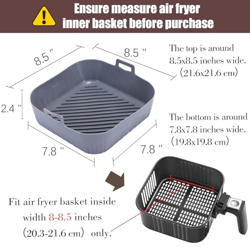 Golden Associate 8'' Silicone Liner for Air Fryer - 2 Pcs, Square, Non-Stick Food-Grade