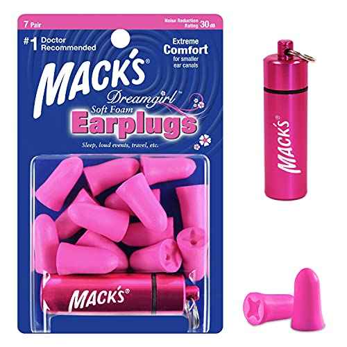 Mack¡¯s Dreamgirl Soft Foam Earplugs, 7 Pair with Travel Case - Small Ear Plugs for Sleeping, Snoring, Studying, Loud Events, Traveling and Concerts