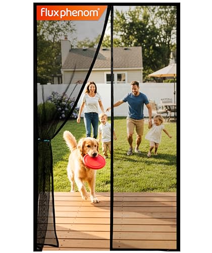 Flux Phenom Black Magnetic Screen Door 38x82 Inch - Pet & Kid Friendly, Easy Install