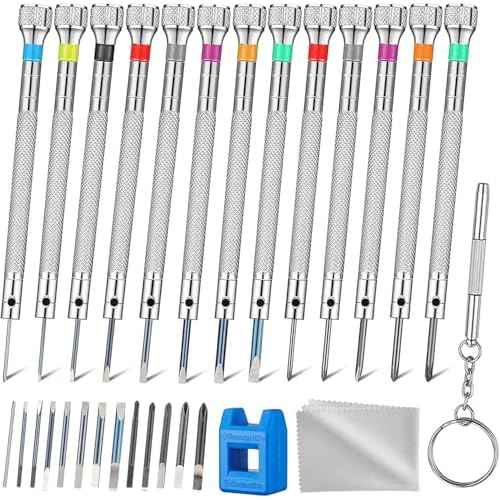 13PCS Professional Watch Screwdriver Set, AOMISIV Micro Precision Glasses Repair Kit, with 13PCS 0.6-2.0MM Extra Replace Blades, for Eyeglass Sunglass Watchmaker Jewelry Computer Phone Small Tools