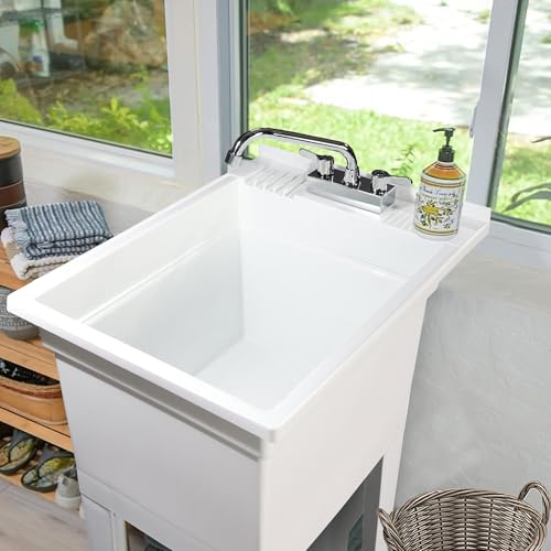 White Portable Utility Sink 18x24 Inches with Quick Connect Drain Kit