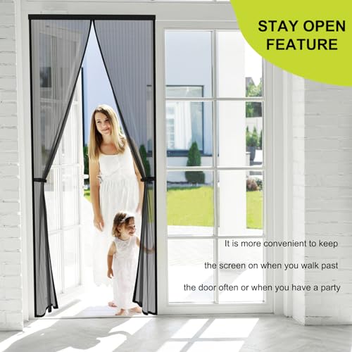 Iduontis Magnetic Screen Door - Fits 36 x 82 Inch Door, Black Polyester, Hands-Free Mesh Barrier with Hook & Loop Frame, Pet & Kid Friendly