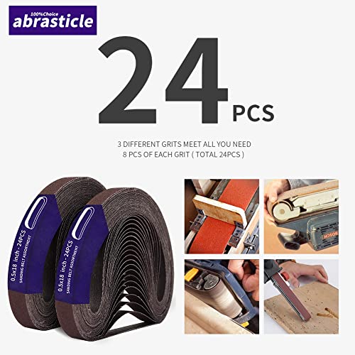 24 Pcs 1/2 x 18 Inch Assorted Aluminum Oxide Sanding Belt,80/120/150 Grit