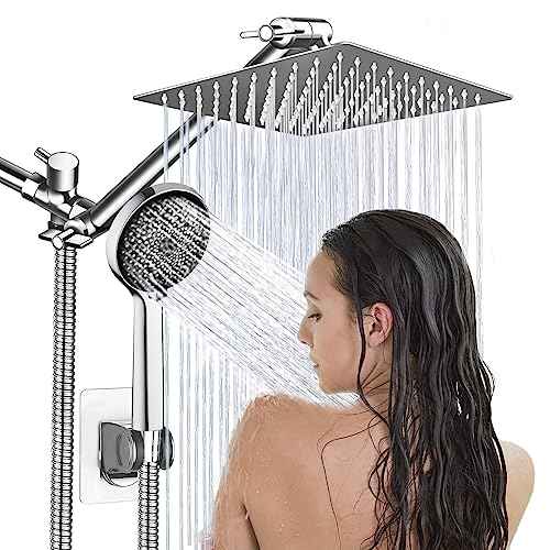 Shower Head,8¡±Rain Shower Head with Handheld Spray Combo with 11'' Angle Adjustable Extension Arm/Flow Regulator/Shower System,High Pressure Rainfall Shower Head Bathroom,Chrome