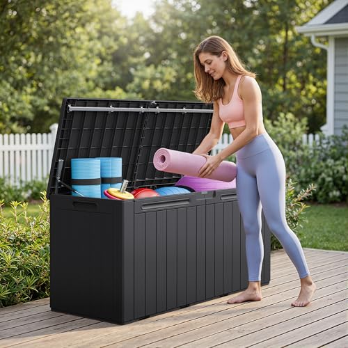 Greesum 110 Gallon Outdoor Storage Box with Lockable Lid - Dark Black