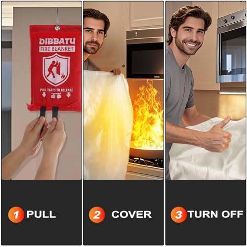 DIBBATU Red 40x40 Inch Fire Blanket 2 Pack Emergency Fire Safety for Home & Kitchen