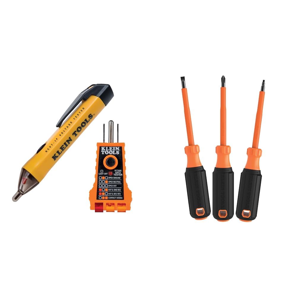 Klein Tools NCVT1PKIT Electrical Tester Kit with Non-Contact Low Voltage Test Pen, 50 to 1000V AC and GFCI Receptacle Tester, 2-Piece