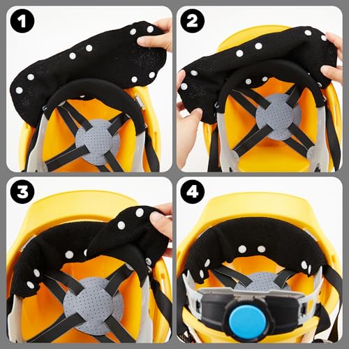 Hard Hat Sweatband, Washable Sweat Liner & Padding for Hard Hats, Comfortable Helmet Sweat Band for Construction, Safety Helmets, Black, 6PCS