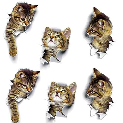 VOVCIG Wall Stickers 3D Cat Toilet Lid Stickers Realistic Wall Stickers Cute Cat Stickers£¨6 Pack£©