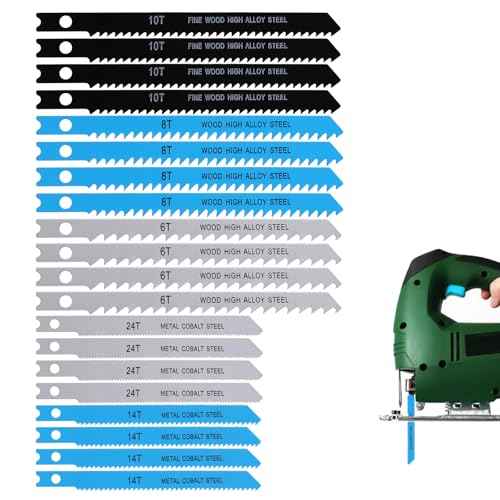 20PCS Jig Saw Blade Set Assortment for Wood Universal Jig Saw Blade Set for Wood U-Shank Plastic and Metal Cutting Jigsaw Blades Fit Vast Majority U Shank Jigsaws, 6T 8T 10T 14T 24T