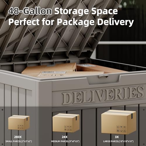 Grey 48 Gallon Lockable Outdoor Package Delivery Storage Box - Large Deck Resin Container