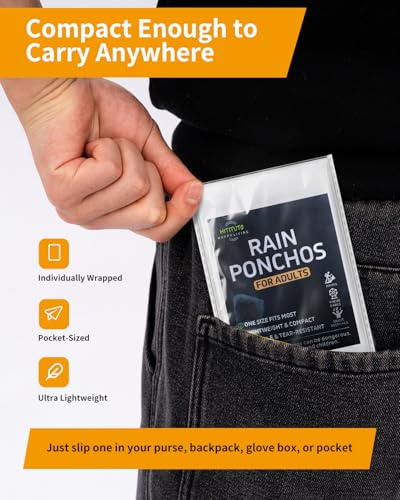 Hitituto Clear Rain Ponchos for Adults - Extra Long Hooded Emergency Pack 6pcs