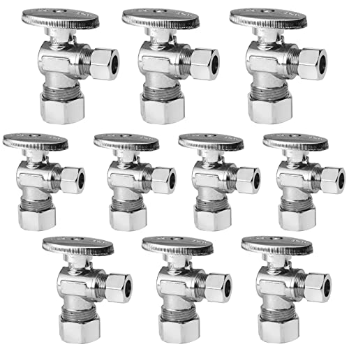 GUOFIS 10-Pack Angle Compression Stop Valves 1/4 Turn Shut Off Brass Plumbing Fittings
