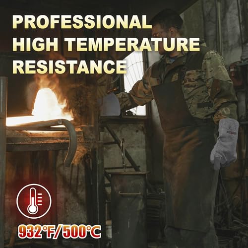 932¢µ/500¡ÆC Heat Resistant gloves, Fire Proof Foundry Leather Gloves for Fireplace,Furnace,Fire Pit,Blacksmith...