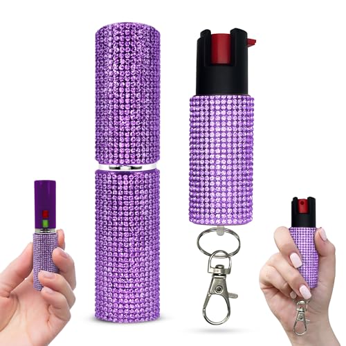 FURY Gem Stone Pepper Spray Lipstick Stun Gun Combo - Stylish Multi-Color, 12ft Range, UV Dye Identifier, Flashlight, Rechargeable, Self-Defense Kit, Personal Safety, Rhinestone casing