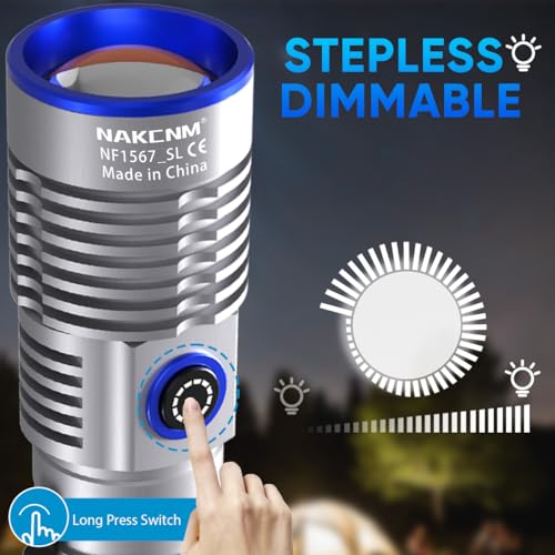 NAKCNM Rechargeable Flashlights High Lumens, 2 Pack 2500 Lumens 4 Modes, Small Magnetic Flashlight Pocket with Clip & Diffuser, Handheld Flashlight Lantern for Camping(Black&Silver)