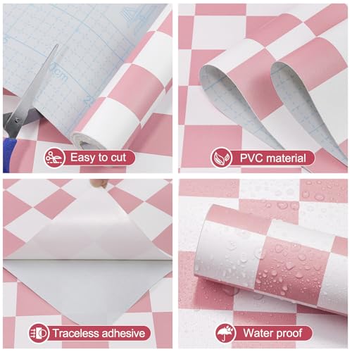 Amiya Pink Checkered Peel and Stick Wallpaper, 17.3 x 120 Inches - Vintage Mosaic Contact Paper