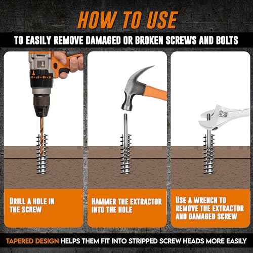 Mutt Tools 5pc Screw Extractor Set - Easy Out Bolt Extractor Kit with Cr-Mo Alloy Steel - Spiral Screw Extractor for Stripped, Broken and Damaged Screws - Professional Bolt Remover Tool