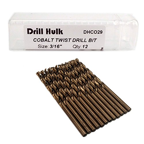 Drill Hulk 3/16-Inch Cobalt Steel Jobber Length Twist Drill Bits Pack of 12
