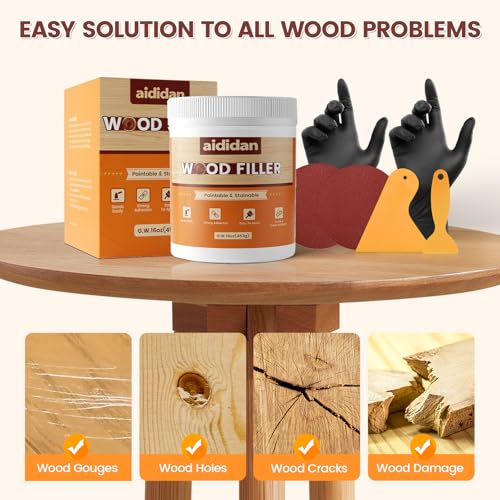 Aididan White Wood Filler 16 Oz - Paintable & Stainable Wood Repair Kit