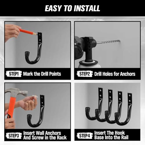 Heavy-Duty 6-Piece Garage Hooks Set with Wall Mount J Hooks – Black