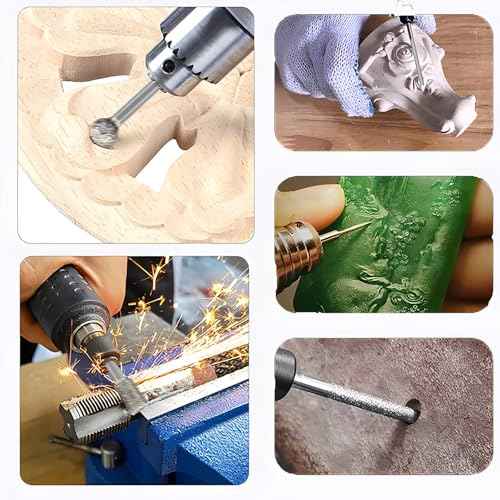20Pcs Diamond Grinder Bit 1/8" Shank,Stone Carving Set Polishing Diamond Burrs, Rotary Tools Accessories Grinding Burrs for Stone Glass Resin Porcelain Ceramic Quartz Glaze Steel Carve Engrave Polish