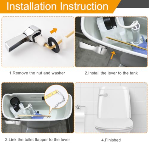 Hibbent Chrome Front Mount Toilet Handle Replacement Kit Upgraded Finish