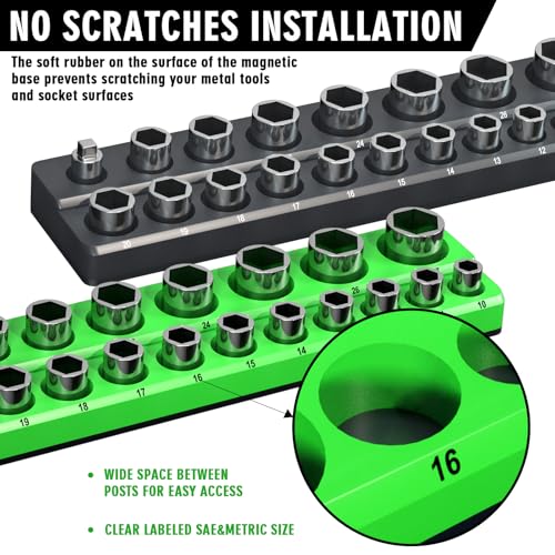 Onsski Magnetic Socket Organizer Set – Green+Black, 1/4/3/8/1/2