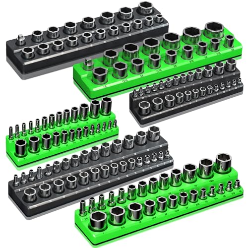 Magnetic Socket Organizer Holder Set For Tool Box Drawer, Toolbox Organization Including 1/4", 3/8" and 1/2" Drive Metric SAE Socket Trays (Sockets are not Included)