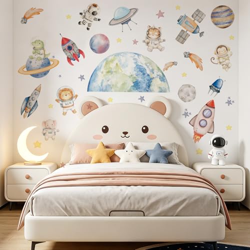 Space Animal Wall Decals for Kids Bedroom - 39x12 Inch Peel & Stick Decor