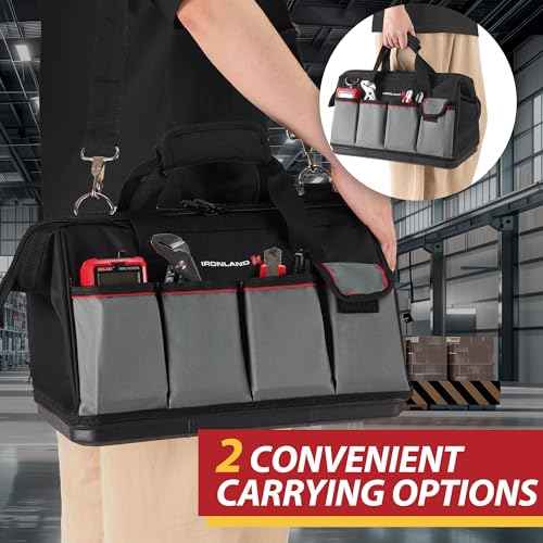 IRONLAND Tool Bag Organizer 16.5 Inch for men, Waterproof Heavy Duty ToolBag Organizer Storage, Tool box Organization, Soft Handle Large Zipper Carrying Toolbox, Dad Men Mechanic Birthday Gift