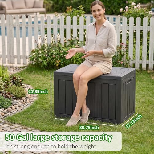 EasyUp 50 Gallon Black Waterproof Outdoor Deck Storage Box Lockable & Weather-Resistant
